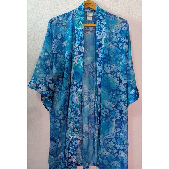 Sophia by Delicates Women's Size L Large Blue Floral Satin Robe (390m) - Picture 1 of 3